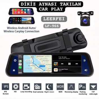 Leerfei Lf-966 4K Gece Görüşlü Akıllı Dikiz Aynası Araç İçi Kamera - Kablosuz CarPlay
