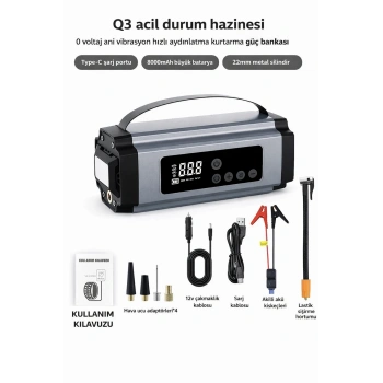 Çok Fonksiyonlu Araç Akü Takviye Cihazı ve Lastik Şişirme Pompası