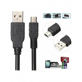 Mini USB 5 Pin Kablo 1.5 Metre Data Şarj Kablosu USB to Mini B – Siyah