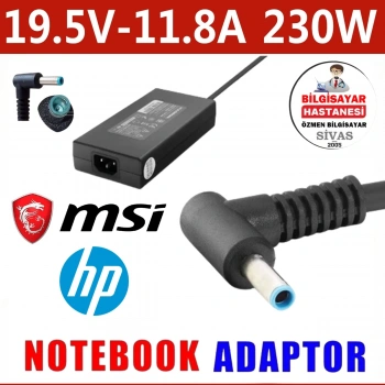MSI, Hp uyumlu Notebook Adaptörü 19.5V 11.8A 4.5*3.0Mm 230W Slim (Hadron Hd8892) mavi uç