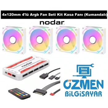 Nodar 4x120mm 4lü Argb LED Kontrolcü Fan Seti Kit Kasa Fanı Kumandalı Beyaz