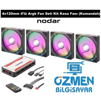 Nodar 4x120mm 4lü Argb LED Kontrolcü Fan Seti Kit Kasa Fanı Kumandalı Siyah