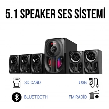 Platoon PL-4497 5D Super 5+1 RGB SD USB FM BLUETOOTH Subwoofer Multimedia Sinema Ses Sistemi
