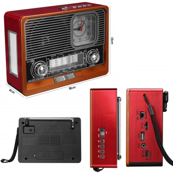 RADYO NOSTALJİ ŞARJLI BT/USB/SD/AUX/FM FENERLİ SAATLİ MİKADO MDR-105BT