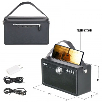 RADYO NOSTALJİ ŞARJLI BT/USB/SD/AUX/FM TELEFON STANDLI MEGA MG-115BT