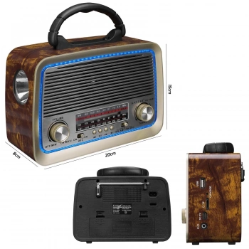 RADYO NOSTALJİ ŞARJLI PİLLİ BT/USB/SD/AUX/FM FENERLİ MİKADO MDR-99