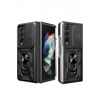 Samsung Galaxy Z Fold 4 Uyumlu Kılıf Kamera Korumalı Sürgülü Yüzüklü Tank Kapak