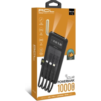 Solar Enerjili Powerbank 10.000 mAh Dahili Kablolu PW-59