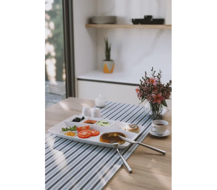 صحن إفطار بسداسيات من البوليكاربون، بقطر 30 × 20 سم، صينية تقديم، أبيض