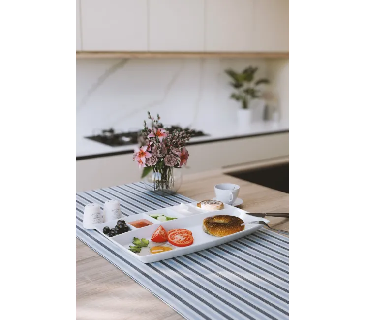 صحن إفطار بسداسيات من البوليكاربون، بقطر 30 × 20 سم، صينية تقديم، أبيض