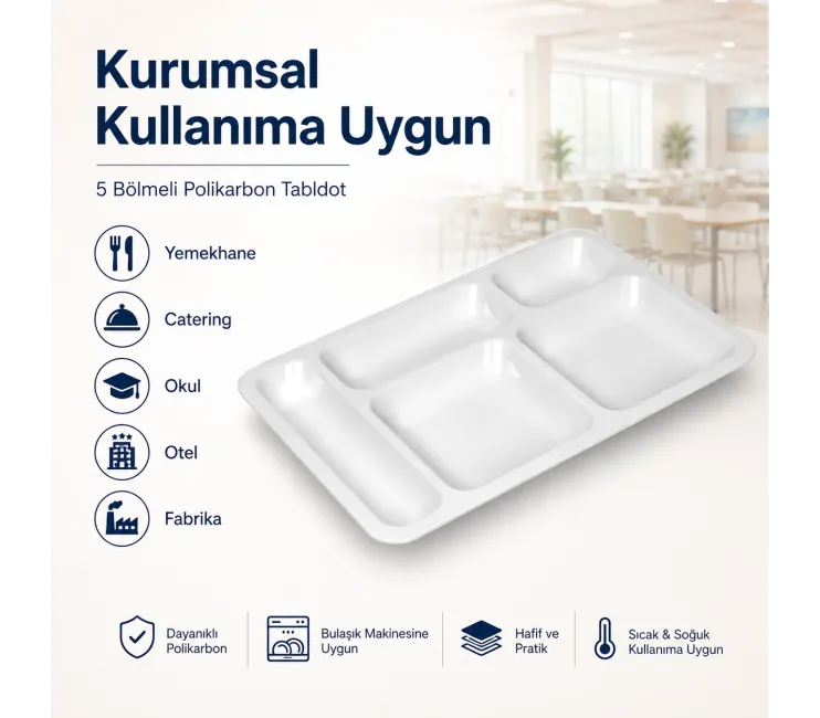 Tabldot Polikarbon 5 Gözlü Bölmeli Yemek Tabağı, Beyaz
