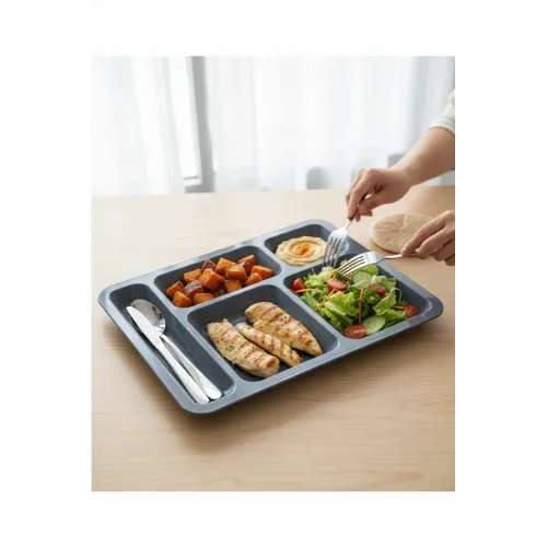 Tabldot Polikarbon 5 Gözlü Bölmeli Yemek Tabağı Antrasit