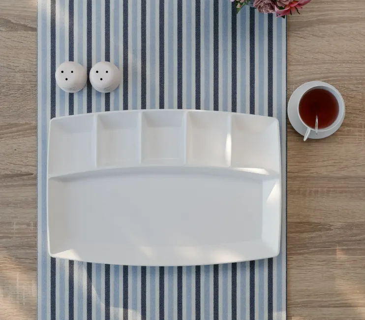 صحن إفطار بسداسيات من البوليكاربون، بقطر 30 × 20 سم، صينية تقديم، أبيض