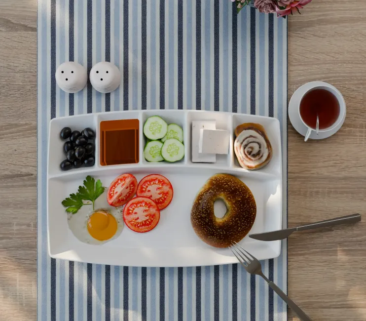 صحن إفطار بسداسيات من البوليكاربون، بقطر 30 × 20 سم، صينية تقديم، أبيض