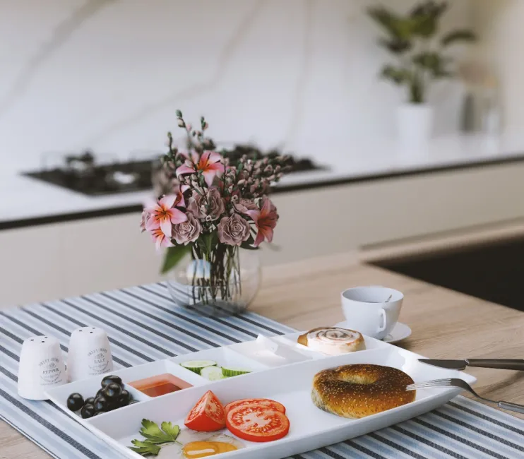 صحن إفطار بسداسيات من البوليكاربون، بقطر 30 × 20 سم، صينية تقديم، أبيض