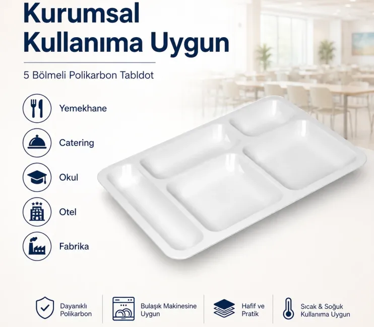 Tabldot Polikarbon 5 Gözlü Bölmeli Yemek Tabağı, Beyaz