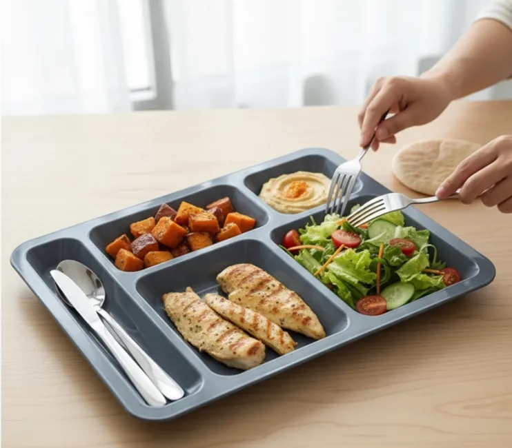 Tabldot Polikarbon 5 Gözlü Bölmeli Yemek Tabağı Antrasit