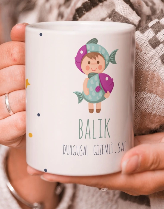 Balık Burcu Özel Sevimli Beyaz Kupa Bardak