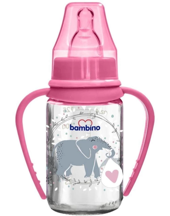 Bambino Kulplu Cam Biberon 125 ml - Pembe