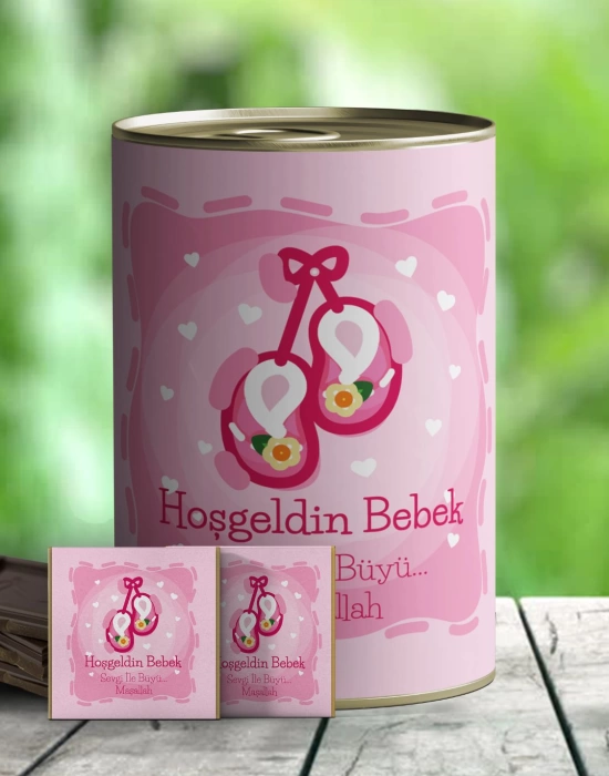 Hoşgeldin Bebek Çikolata Hediye Konservesi - Pembe