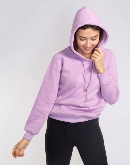 Kapüşonlu Şardonlu Sweatshirt-LİLA