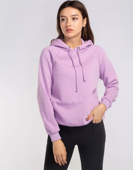 Kapüşonlu Şardonlu Sweatshirt-LİLA