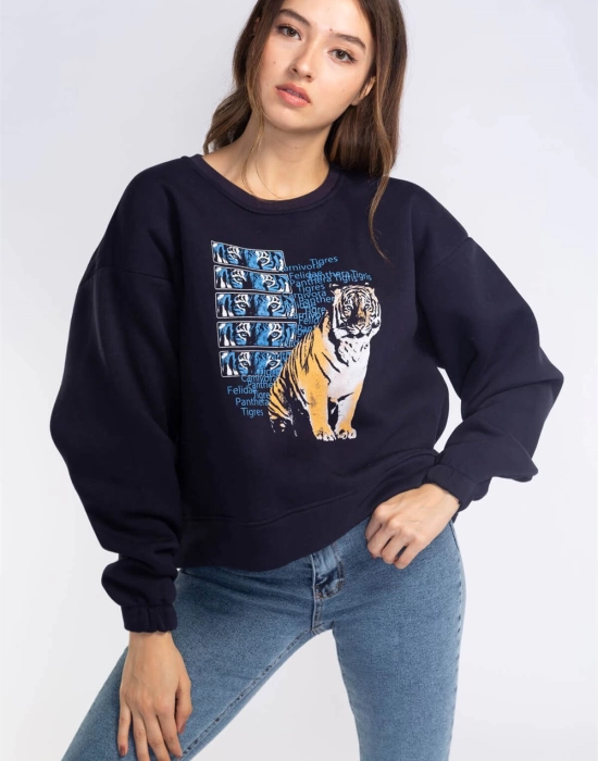 Şardonlu Sweatshirt-LACİVERT