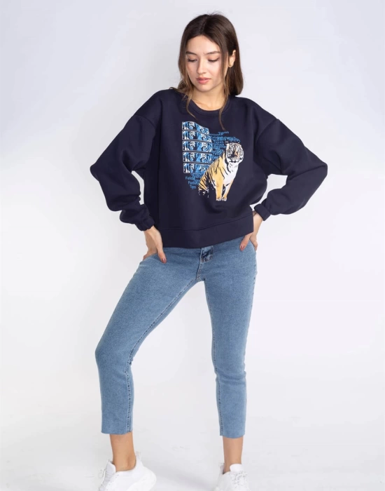 Şardonlu Sweatshirt-LACİVERT