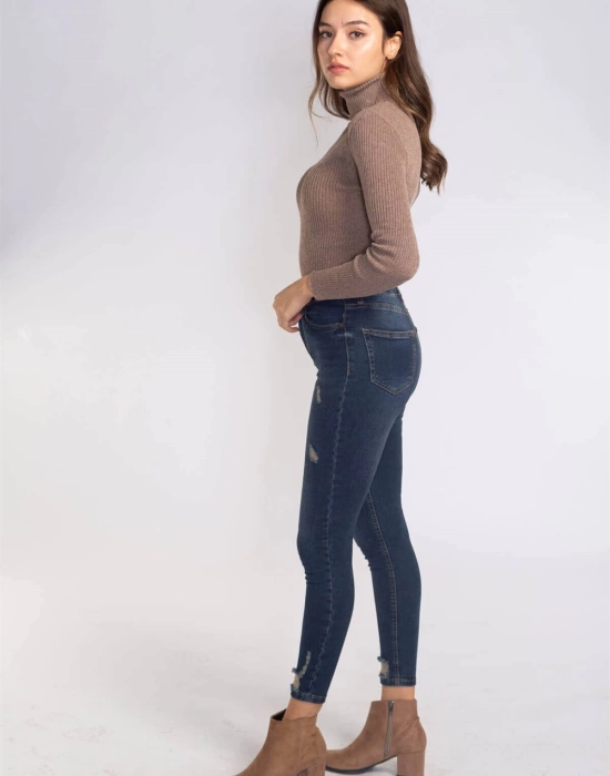 Yırtık Detaylı Skinny Jean Pantolon-LACİVERT