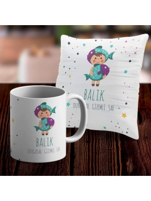 Balık Tasarımlı Sevimli Kupa ve Yastık Kılıfı Seti