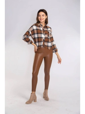 Kesik Uçlu Ekose Gömlek-KAHVERENGİ