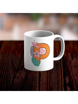 Özel Tasarım P Harfi Beyaz Kupa Bardak