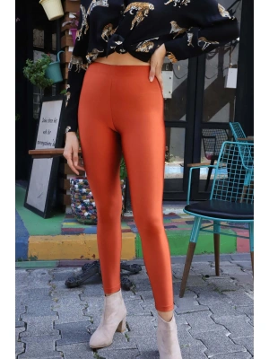 Yüksek Bel Disco Tayt - KİREMİT