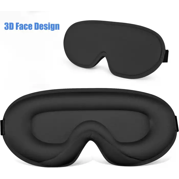 %100 Işık Engelleyen 3d Face Design Uyku Maskesi Siyah - Ayarlı Dolgulu Nefes Alabilen Göz Bandı