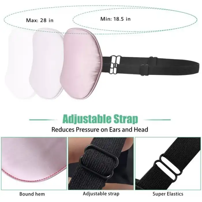 %100 Saf Dut Ipek Ayarlanabilir Uyku Bandı Maskesi Pembe - Terletmez Ultra Ince Rahat Uyku Gözlüğü
