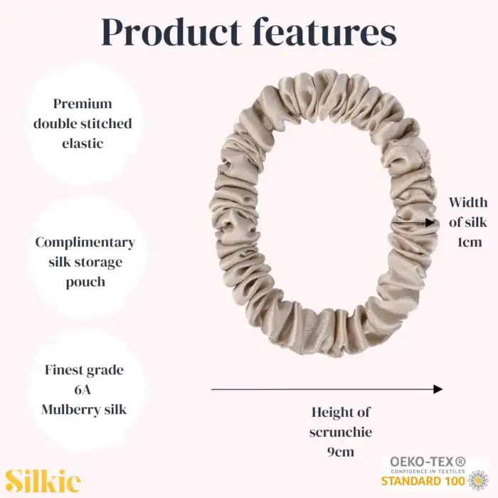 %100 Saf İpek Küçük Scrunchie Saç Tokası Renk1 - Günlük Pratik Ekstra Elastik Lastikli Simit Toka