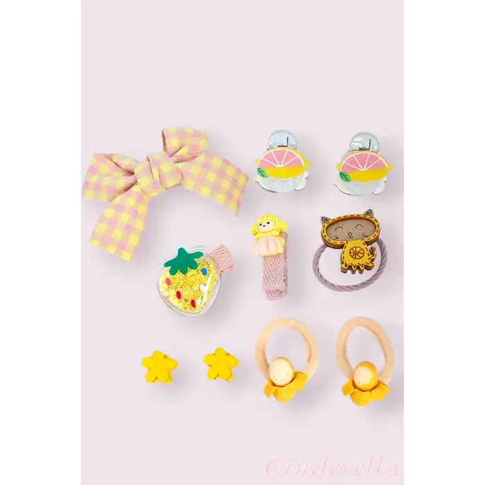 10lu Hediyelik Kutulu Bebek Toka Seti - Kız Çocuk Lastikli Çıtçıt Pens Klips Saç Tokası Model-2