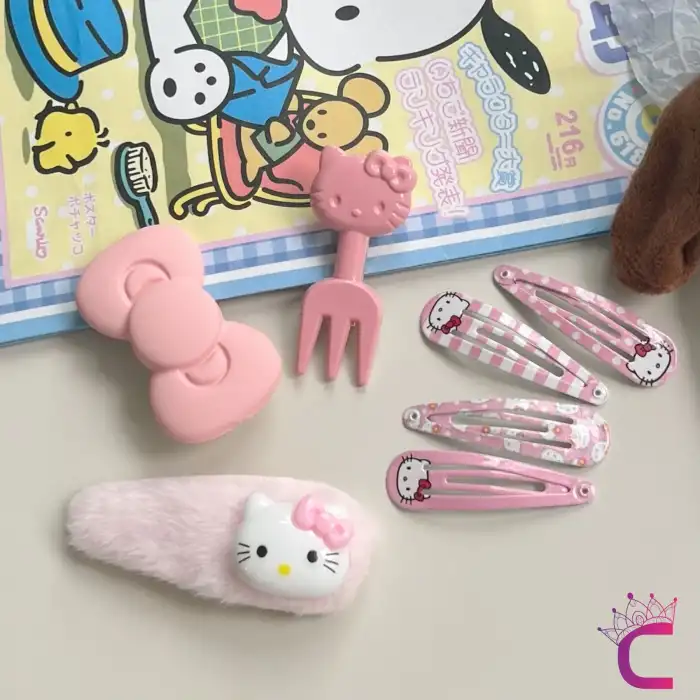 10lu Hello Kitty Kız Çocuk Toka Seti - Hediyelik Yılbaşı Doğum Günü Peluş Çıtçıt Pens Saç Tokası