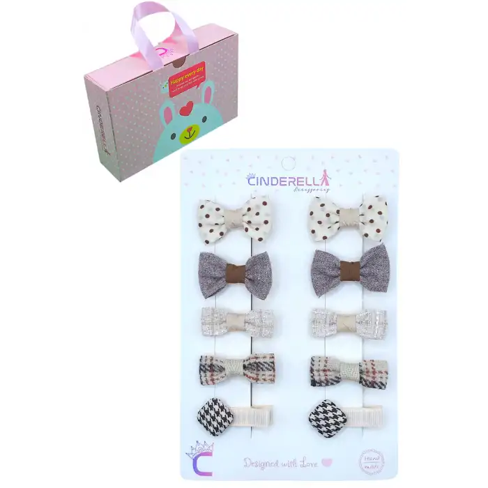 10lu Çanta Kutulu Hediyelik Kız Bebek Kurdele Fiyonk Toka Seti Soft - Acıtmaz Çocuk Pens Saç Tokası