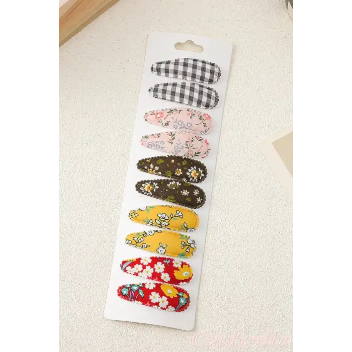 10lu Özel Seri Nakışlı Çiçekli Model Çocuk Çıt Çıt Toka Seti - Kız Bebek Çıtçıt Saç Toka Model-1