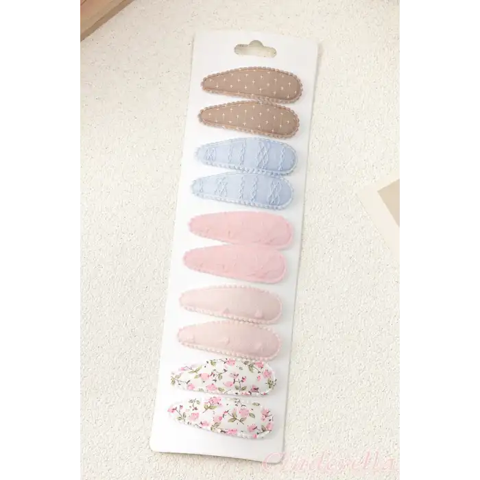 10lu Özel Seri Nakışlı Çiçekli Model Çocuk Çıt Çıt Toka Seti - Kız Bebek Çıtçıt Saç Toka Model-7