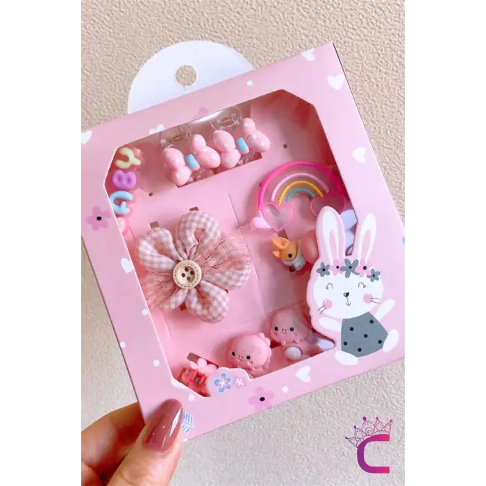 10lu Özel Tasarım Hediyelik Kutulu Bebek Toka Seti Pembe - Kız Çocuk Lastik Çıtçıt Pens Saç Tokası