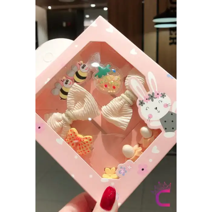 10lu Özel Tasarım Hediyelik Kutulu Bebek Toka Seti - Kız Çocuk Lastikli Çıtçıt Pens Saç Tokası