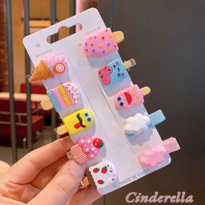 10lu Sevimli Dondurma Figürlü Pens Toka Seti - Kız Çocuk Klips Saç Tokası