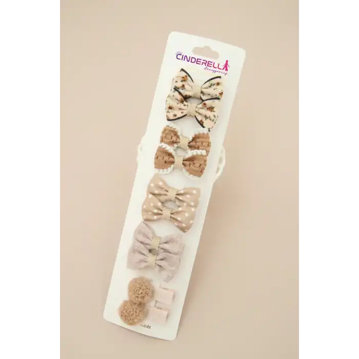 10lu Şık Bej Tonlu Fiyonklu Kurdeleli Kız Bebek Yumuşak Pens Toka Seti - Çocuk Klipsli Saç Tokası