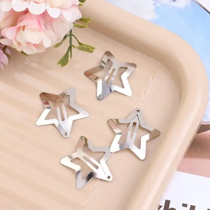 10lu Yıldız Çıt Çıt Toka Gümüş - Yıldızlı Çıtçıtlı Toka Metal Y2k Star Çıtçıt Toka