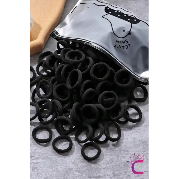 100lü Günlük Çantalı Küçük Siyah Lastik Toka Seti - Kız Çocuk Yumuşak Lastikli Havlu Saç Tokası