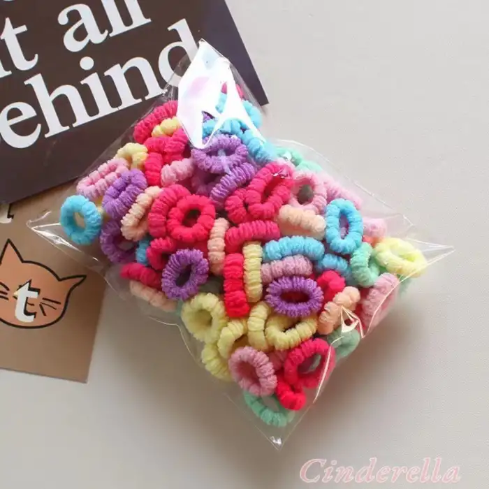 100lü Minik Karışık Renkli Havlu Lastik Toka Seti - Yumuşak Bebek Saç Tokası