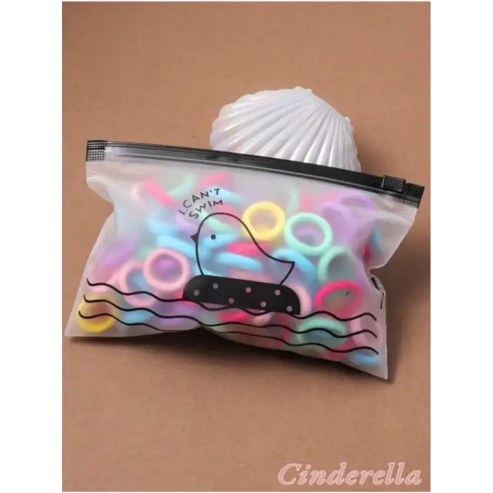 100lü Soft Renkli Çantalı Minik Elastik Lastik Toka Seti - Kadın Çocuk Yumuşak Saç Tokası Model-3