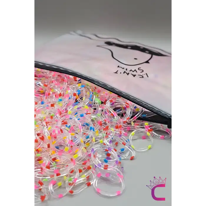 1000li Çantalı Dayanıklı Perma Lastik Toka Seti - Şeffaf Floresan Renkli Saç Lastiği Örgü Tokası